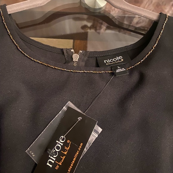 (NWT)🛍️NICOLE BY NICOLE MILLER 10 YR ANNIV SLEEVELESS BLOUSE-FEATHER TOP SZ LRG - Picture 5 of 14